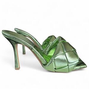 NEW Bottega Veneta Lido Metallic Woven‎ Mule Sandals Size 40